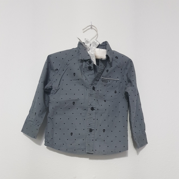 Hurley Skull Polka Dot Buttown Down Toddler Shirt - Picture 2 of 4